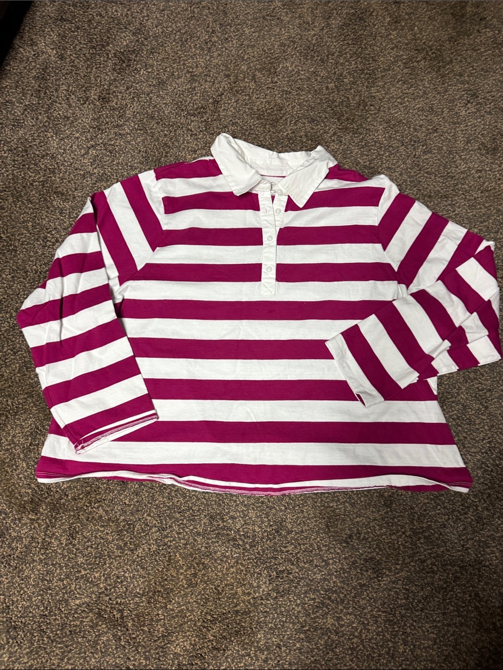 St. John's Bay Bold Fuchsia Rugby Stripe Long-Sleeve Shirt Women’s 2xl xxl 2x